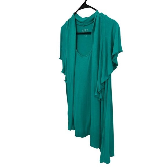 Jessica London Womens Teal Layered Short Sleeve Open Cardigan Top Plus Sz 22 - Picture 3 of 10